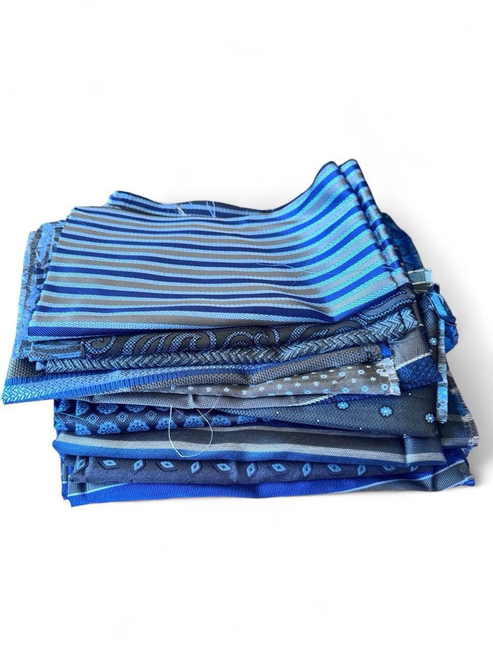 Bundle of 11 grey and blue 100% Italian silk fabric remnants